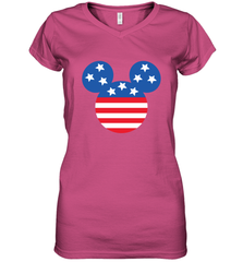 Disney Mickey Mouse Head America Flag Women's V-Neck T-Shirt Women's V-Neck T-Shirt - HorseTee