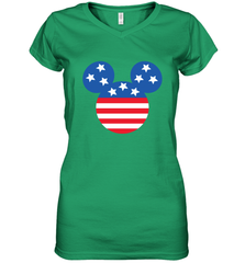 Disney Mickey Mouse Head America Flag Women's V-Neck T-Shirt Women's V-Neck T-Shirt - HorseTee