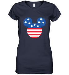 Disney Mickey Mouse Head America Flag Women's V-Neck T-Shirt Women's V-Neck T-Shirt - HorseTee