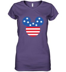 Disney Mickey Mouse Head America Flag Women's V-Neck T-Shirt Women's V-Neck T-Shirt - HorseTee