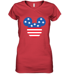 Disney Mickey Mouse Head America Flag Women's V-Neck T-Shirt Women's V-Neck T-Shirt - HorseTee