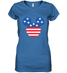 Disney Mickey Mouse Head America Flag Women's V-Neck T-Shirt Women's V-Neck T-Shirt - HorseTee