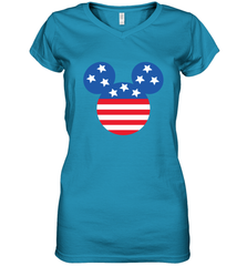 Disney Mickey Mouse Head America Flag Women's V-Neck T-Shirt Women's V-Neck T-Shirt - HorseTee