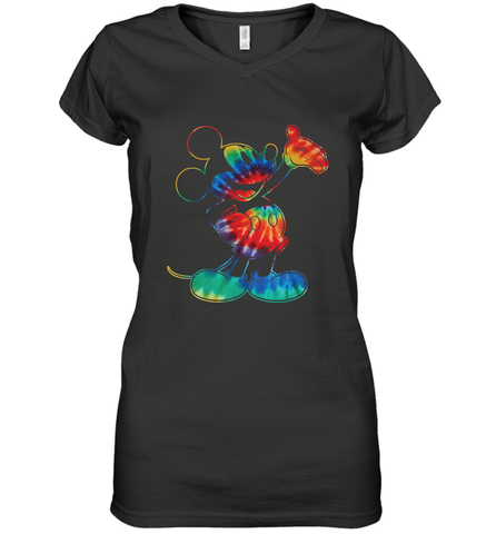 Disney Tie Dye Mickey Mouse Women's V-Neck T-Shirt Women's V-Neck T-Shirt / Black / S Women's V-Neck T-Shirt - HorseTee