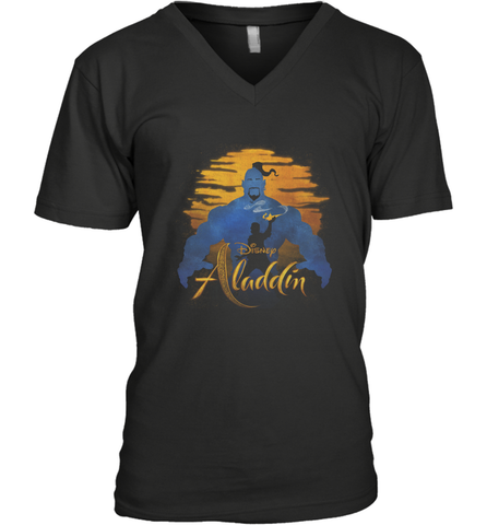 Disney Aladdin Live Action Genie Aladdin Sunset Silhouette Men's V-Neck T-Shirt Men's V-Neck T-Shirt / Black / S Men's V-Neck T-Shirt - HorseTee