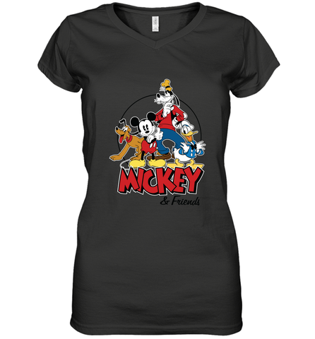 Disney Mickey Mouse and Friends Women's V-Neck T-Shirt Women's V-Neck T-Shirt / Black / S Women's V-Neck T-Shirt - HorseTee