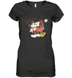 Disney Vintage Mickey Minnie Mouse Kiss  Funny Mickey Mouse Women's V-Neck T-Shirt