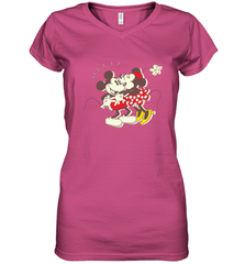 Disney Vintage Mickey Minnie Mouse Kiss  Funny Mickey Mouse Women's V-Neck T-Shirt Women's V-Neck T-Shirt - HorseTee