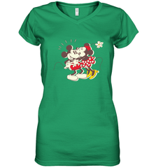 Disney Vintage Mickey Minnie Mouse Kiss  Funny Mickey Mouse Women's V-Neck T-Shirt Women's V-Neck T-Shirt - HorseTee
