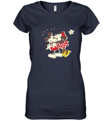 Disney Vintage Mickey Minnie Mouse Kiss  Funny Mickey Mouse Women's V-Neck T-Shirt