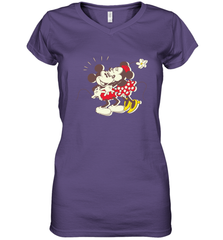 Disney Vintage Mickey Minnie Mouse Kiss  Funny Mickey Mouse Women's V-Neck T-Shirt Women's V-Neck T-Shirt - HorseTee