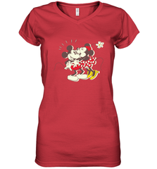 Disney Vintage Mickey Minnie Mouse Kiss  Funny Mickey Mouse Women's V-Neck T-Shirt Women's V-Neck T-Shirt - HorseTee