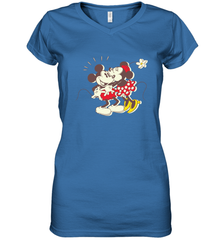 Disney Vintage Mickey Minnie Mouse Kiss  Funny Mickey Mouse Women's V-Neck T-Shirt Women's V-Neck T-Shirt - HorseTee