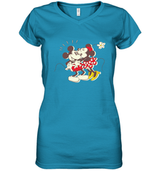 Disney Vintage Mickey Minnie Mouse Kiss  Funny Mickey Mouse Women's V-Neck T-Shirt Women's V-Neck T-Shirt - HorseTee