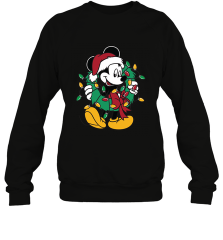Disney Mickey Mouse Christmas Lights Crewneck Sweatshirt Crewneck Sweatshirt / Black / S Crewneck Sweatshirt - HorseTee