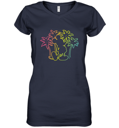 Disney Mickey Mouse Silhouette Palm Trees Women's V-Neck T-Shirt