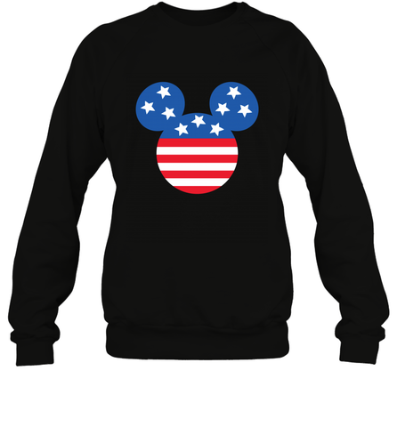 Disney Mickey Mouse Head America Flag Crewneck Sweatshirt Crewneck Sweatshirt / Black / S Crewneck Sweatshirt - HorseTee