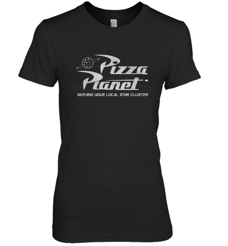 Disney Pixar Toy Story Pizza Planet Distressed Logo Women's Premium T-Shirt Women's Premium T-Shirt / Black / XS Women's Premium T-Shirt - HorseTee