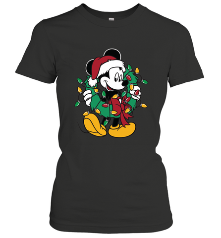 Disney Mickey Mouse Christmas Lights Women's T-Shirt Women's T-Shirt / Black / S Women's T-Shirt - HorseTee