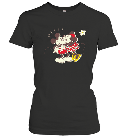 Disney Vintage Mickey Minnie Mouse Kiss  Funny Mickey Mouse Women's T-Shirt