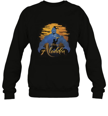 Disney Aladdin Live Action Genie Aladdin Sunset Silhouette Crewneck Sweatshirt Crewneck Sweatshirt / Black / S Crewneck Sweatshirt - HorseTee