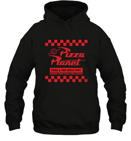 Disney Pixar Toy Story Pizza Planet Checkered Logo Hooded Sweatshirt Hooded Sweatshirt / Black / S Hooded Sweatshirt - HorseTee