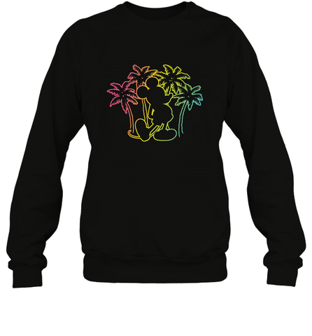 Disney Mickey Mouse Silhouette Palm Trees Crewneck Sweatshirt Crewneck Sweatshirt / Black / S Crewneck Sweatshirt - HorseTee