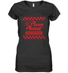 Disney Pixar Toy Story Pizza Planet Checkered Logo Women's V-Neck T-Shirt