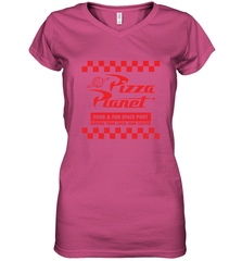 Disney Pixar Toy Story Pizza Planet Checkered Logo Women's V-Neck T-Shirt Women's V-Neck T-Shirt - HorseTee