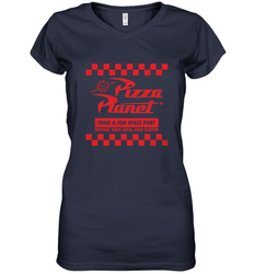 Disney Pixar Toy Story Pizza Planet Checkered Logo Women's V-Neck T-Shirt