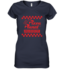 Disney Pixar Toy Story Pizza Planet Checkered Logo Women's V-Neck T-Shirt Women's V-Neck T-Shirt - HorseTee