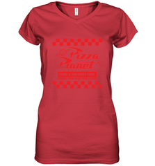 Disney Pixar Toy Story Pizza Planet Checkered Logo Women's V-Neck T-Shirt Women's V-Neck T-Shirt - HorseTee