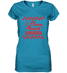 Disney Pixar Toy Story Pizza Planet Checkered Logo Women's V-Neck T-Shirt Women's V-Neck T-Shirt - HorseTee