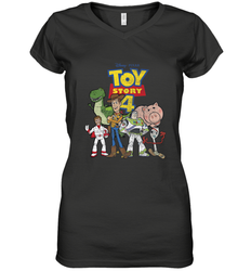 Disney Pixar Toy Story 4 Main Cast Movie Logo Poster Women's V-Neck T-Shirt