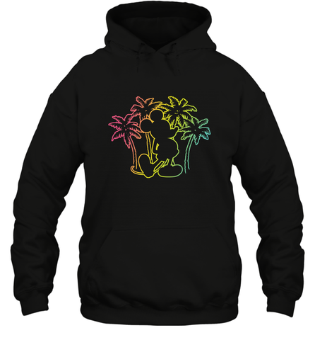 Disney Mickey Mouse Silhouette Palm Trees Hooded Sweatshirt Hooded Sweatshirt / Black / S Hooded Sweatshirt - HorseTee