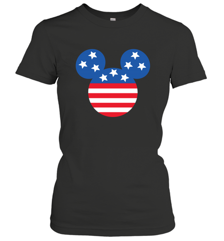 Disney Mickey Mouse Head America Flag Women's T-Shirt Women's T-Shirt / Black / S Women's T-Shirt - HorseTee