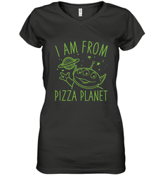 Disney Pixar Toy Story Neon Green Alien Pizza Planet I Am From Pizza Planet Women's V-Neck T-Shirt