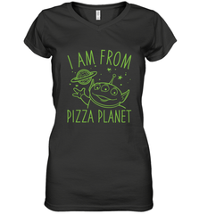 Disney Pixar Toy Story Neon Green Alien Pizza Planet I Am From Pizza Planet Women's V-Neck T-Shirt Women's V-Neck T-Shirt - HorseTee