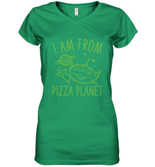 Disney Pixar Toy Story Neon Green Alien Pizza Planet I Am From Pizza Planet Women's V-Neck T-Shirt Women's V-Neck T-Shirt - HorseTee