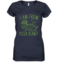 Disney Pixar Toy Story Neon Green Alien Pizza Planet I Am From Pizza Planet Women's V-Neck T-Shirt