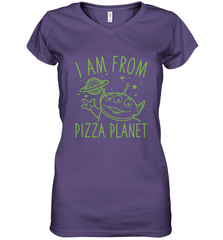 Disney Pixar Toy Story Neon Green Alien Pizza Planet I Am From Pizza Planet Women's V-Neck T-Shirt Women's V-Neck T-Shirt - HorseTee