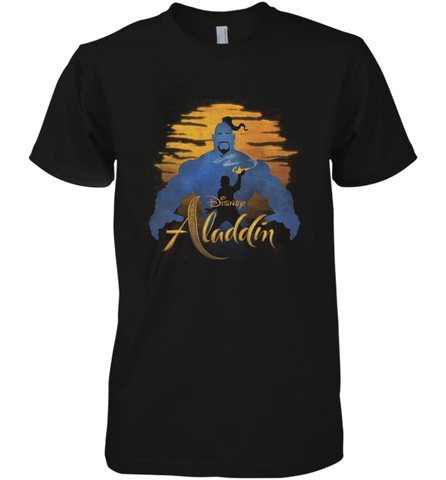 Disney Aladdin Live Action Genie Aladdin Sunset Silhouette Men's Premium T-Shirt Men's Premium T-Shirt / Black / XS Men's Premium T-Shirt - HorseTee