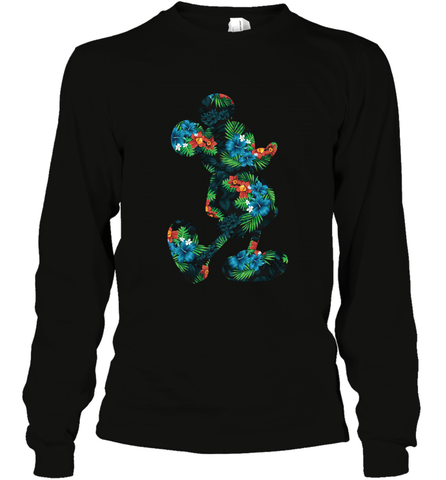 Disney Mickey Mouse Floral Silhouette Long Sleeve T-Shirt Long Sleeve T-Shirt / Black / S Long Sleeve T-Shirt - HorseTee