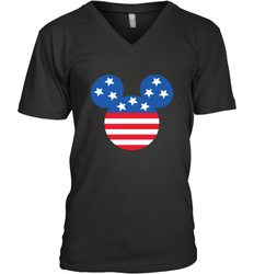 Disney Mickey Mouse Head America Flag Men's V-Neck T-Shirt