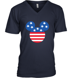 Disney Mickey Mouse Head America Flag Men's V-Neck T-Shirt