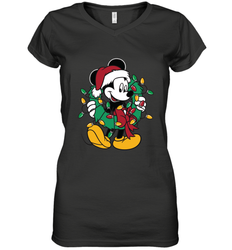 Disney Mickey Mouse Christmas Lights Women's V-Neck T-Shirt