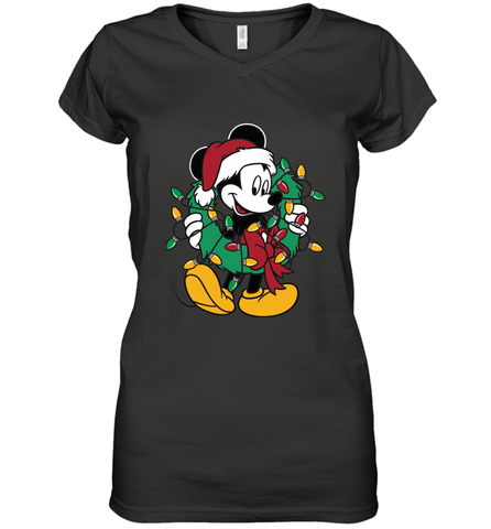 Disney Mickey Mouse Christmas Lights Women's V-Neck T-Shirt Women's V-Neck T-Shirt / Black / S Women's V-Neck T-Shirt - HorseTee