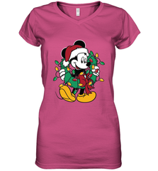 Disney Mickey Mouse Christmas Lights Women's V-Neck T-Shirt Women's V-Neck T-Shirt - HorseTee