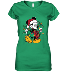 Disney Mickey Mouse Christmas Lights Women's V-Neck T-Shirt Women's V-Neck T-Shirt - HorseTee