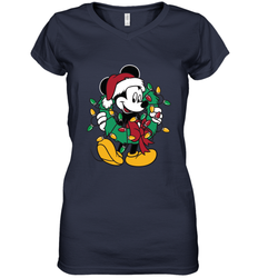 Disney Mickey Mouse Christmas Lights Women's V-Neck T-Shirt